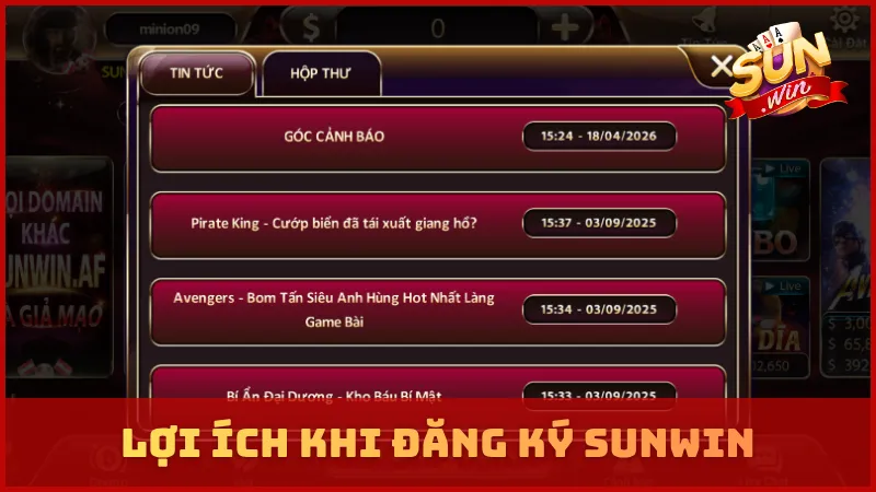 Lợi ích khi đăng ký SUNWIN